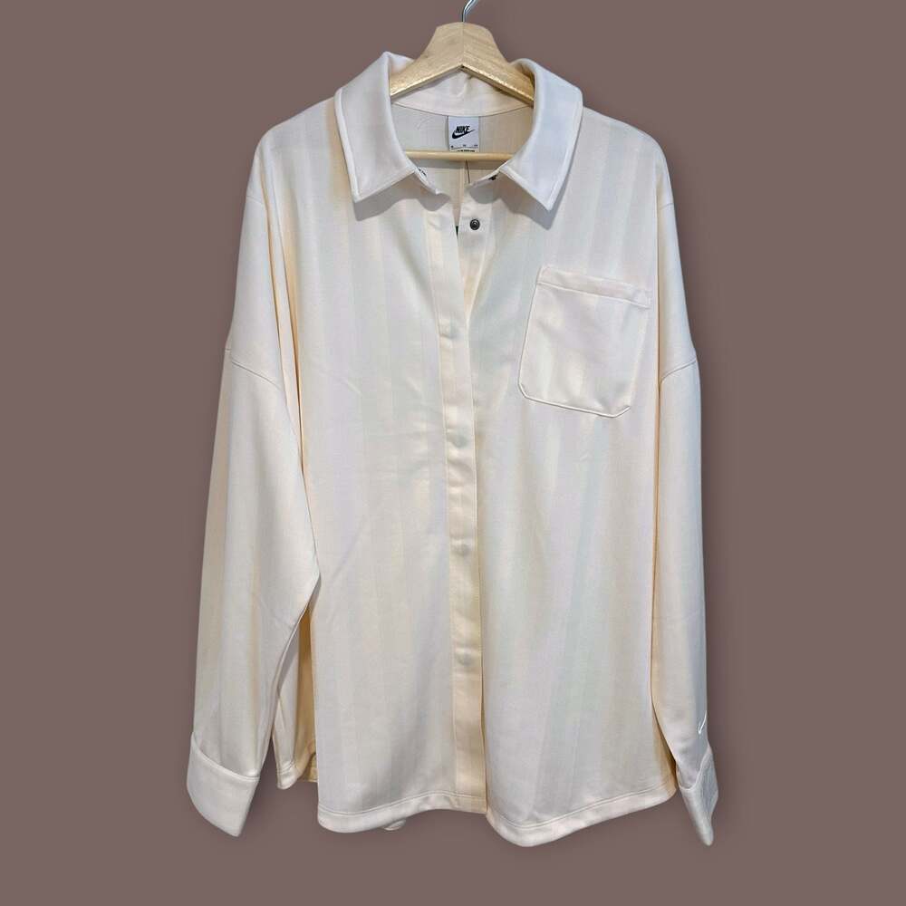 Nike Women's Oversized Jacquard Cream Long Sleeve Button-down Shirt